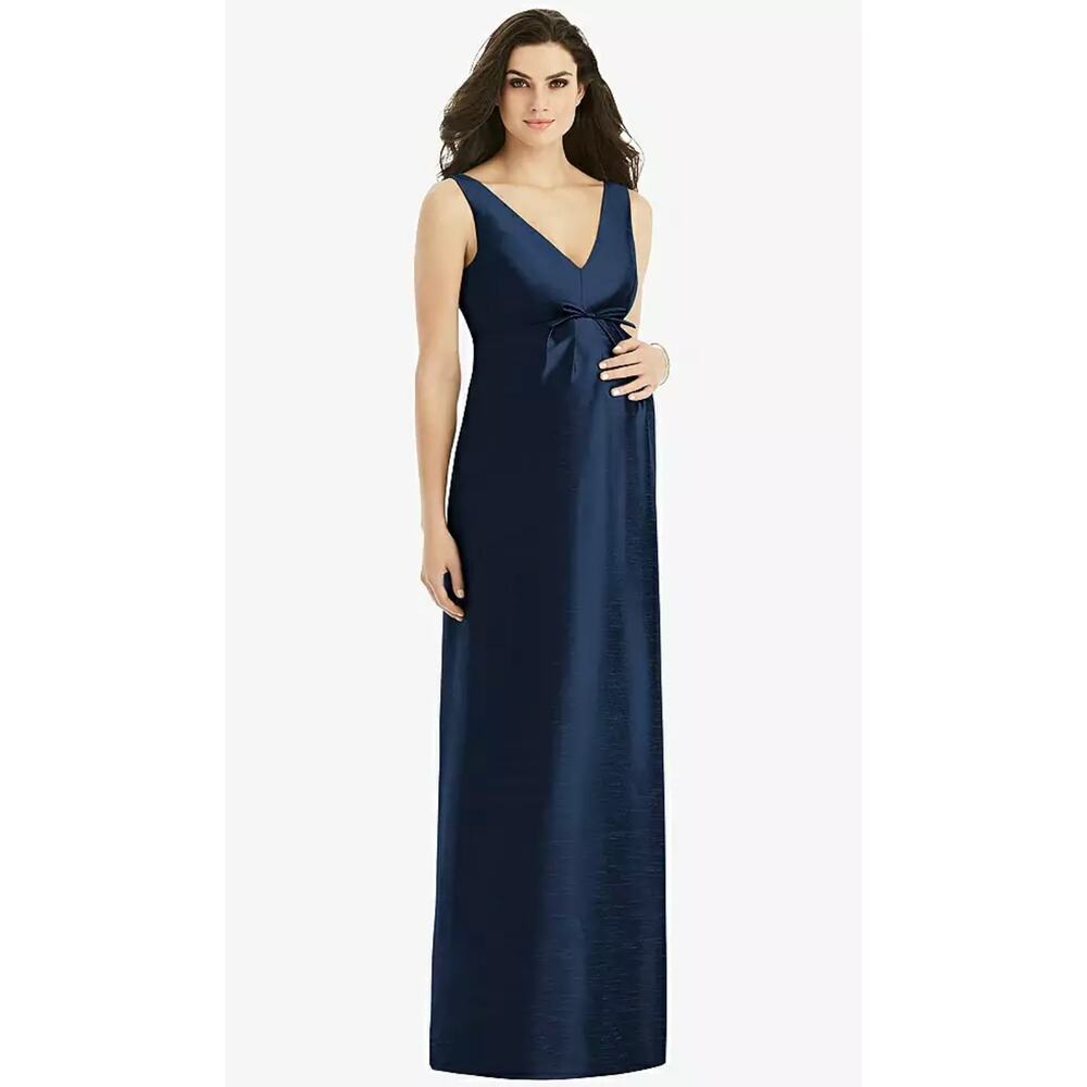NEW Alfred Sung Sleeveless Satin Dress Womens 6R Midnight Navy Maternity Wedding
